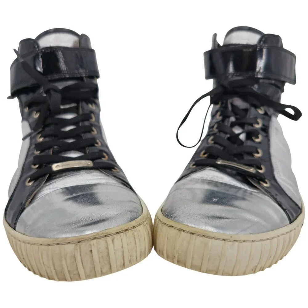 Alessandro Dell'Acqua Black Silver Metallic Fashion High-top Sneakers Mens 10.5 - Picture 6 of 14